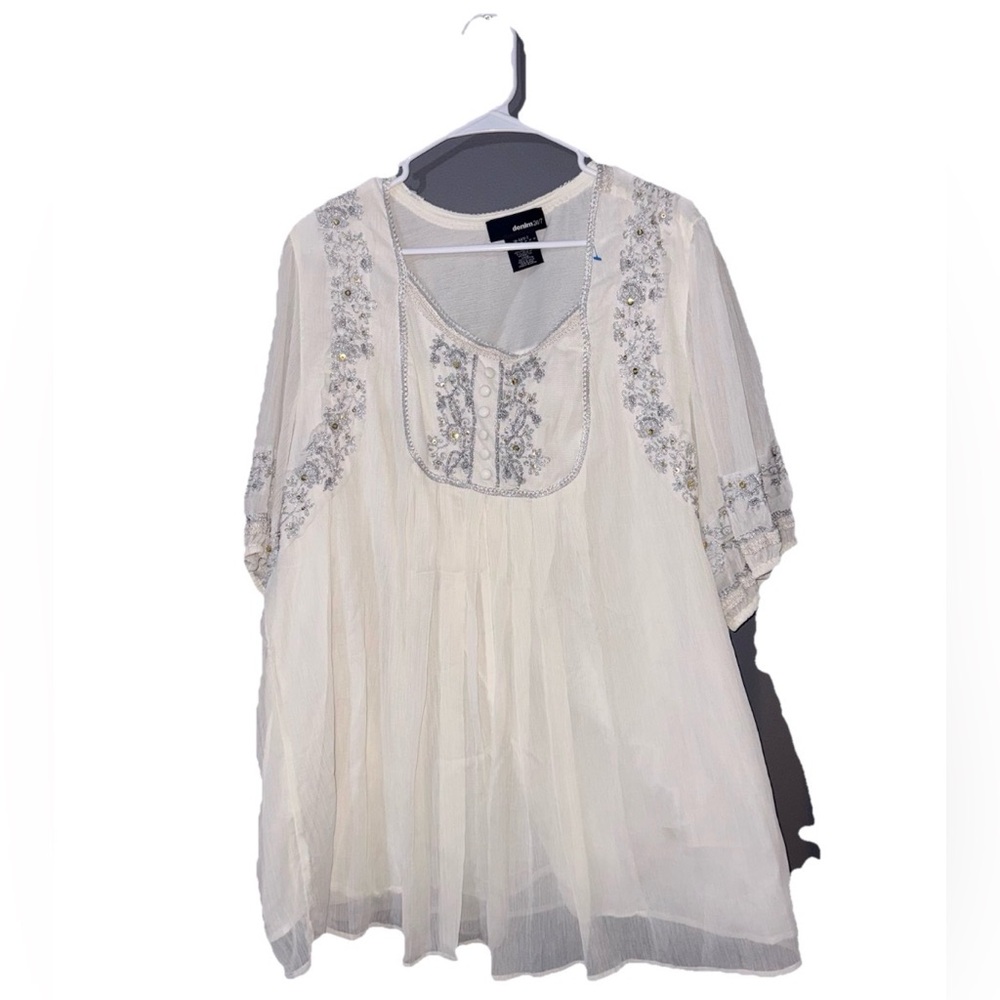Embroidered Ivory Boho Peasant Top